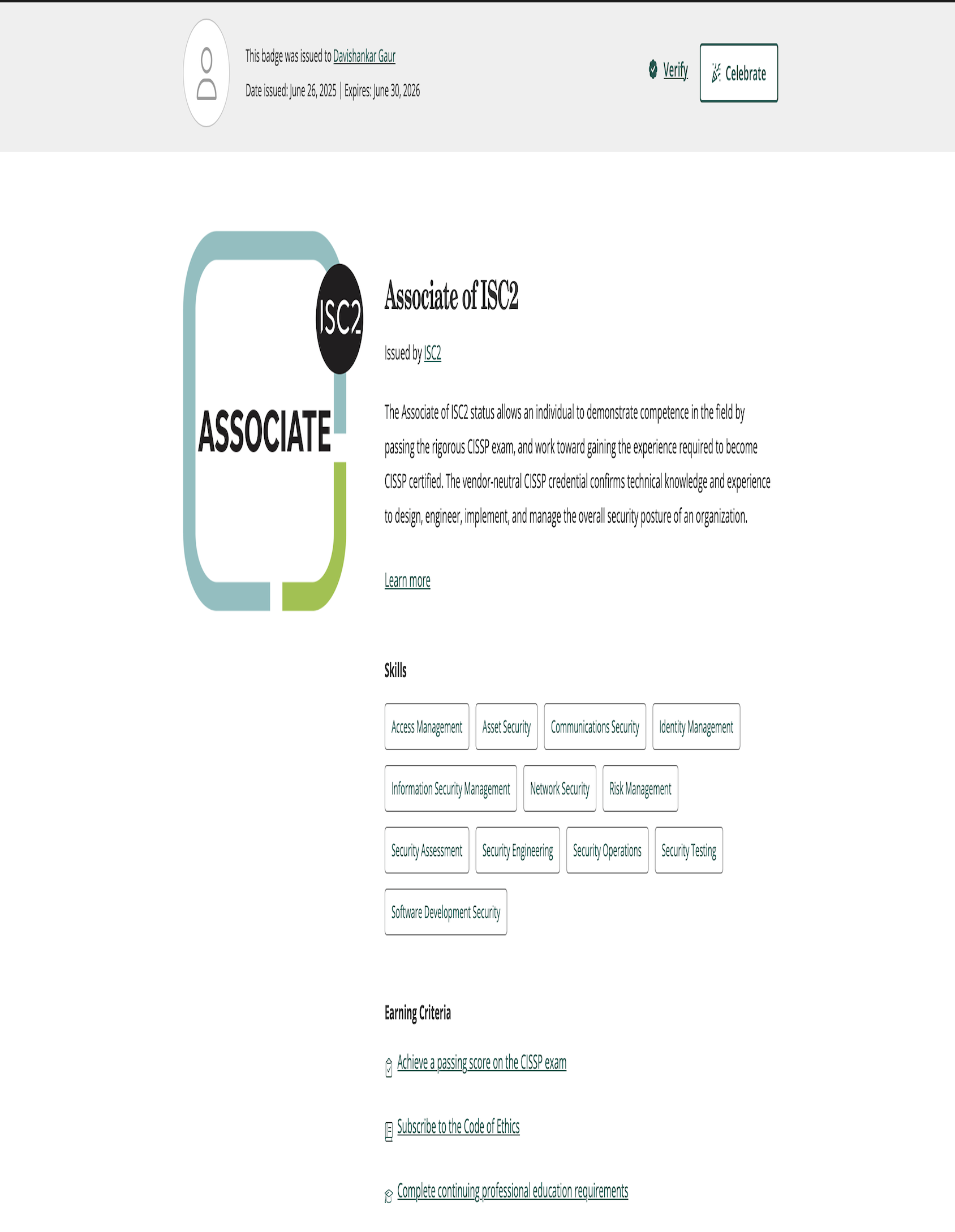 Associate of (ISC)2 – CISSP