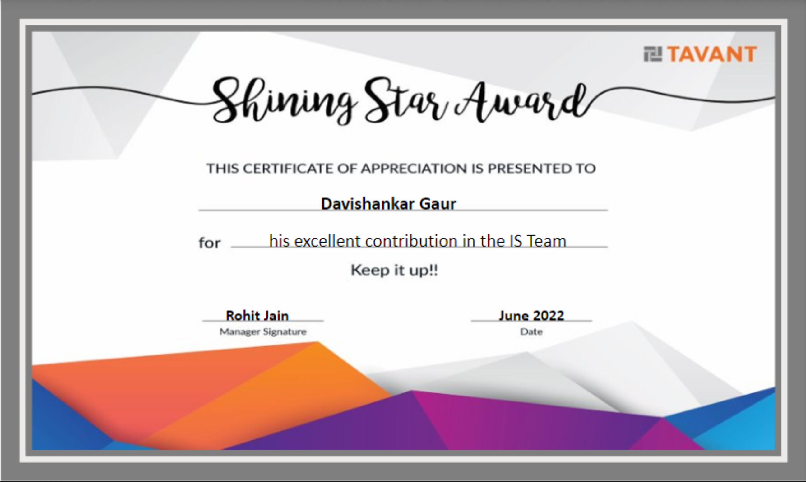 Shining Star Award